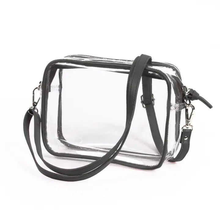 Bridget Clear Purse with Vegan Leather Trim and Straps - Black