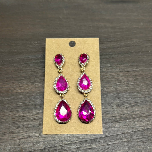 Formal Earrings Hot Pink Gold Base Silver Outlined Drop