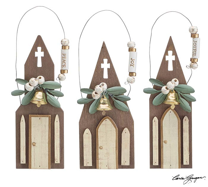 Wooden Church Brown Ornaments Lg