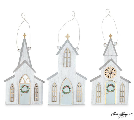 Wooden Church Ornaments with Gold Accents