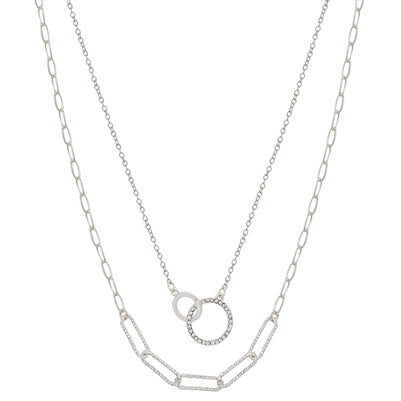 Silver Linked Pendant Layered with Chain 16"-18" Necklace