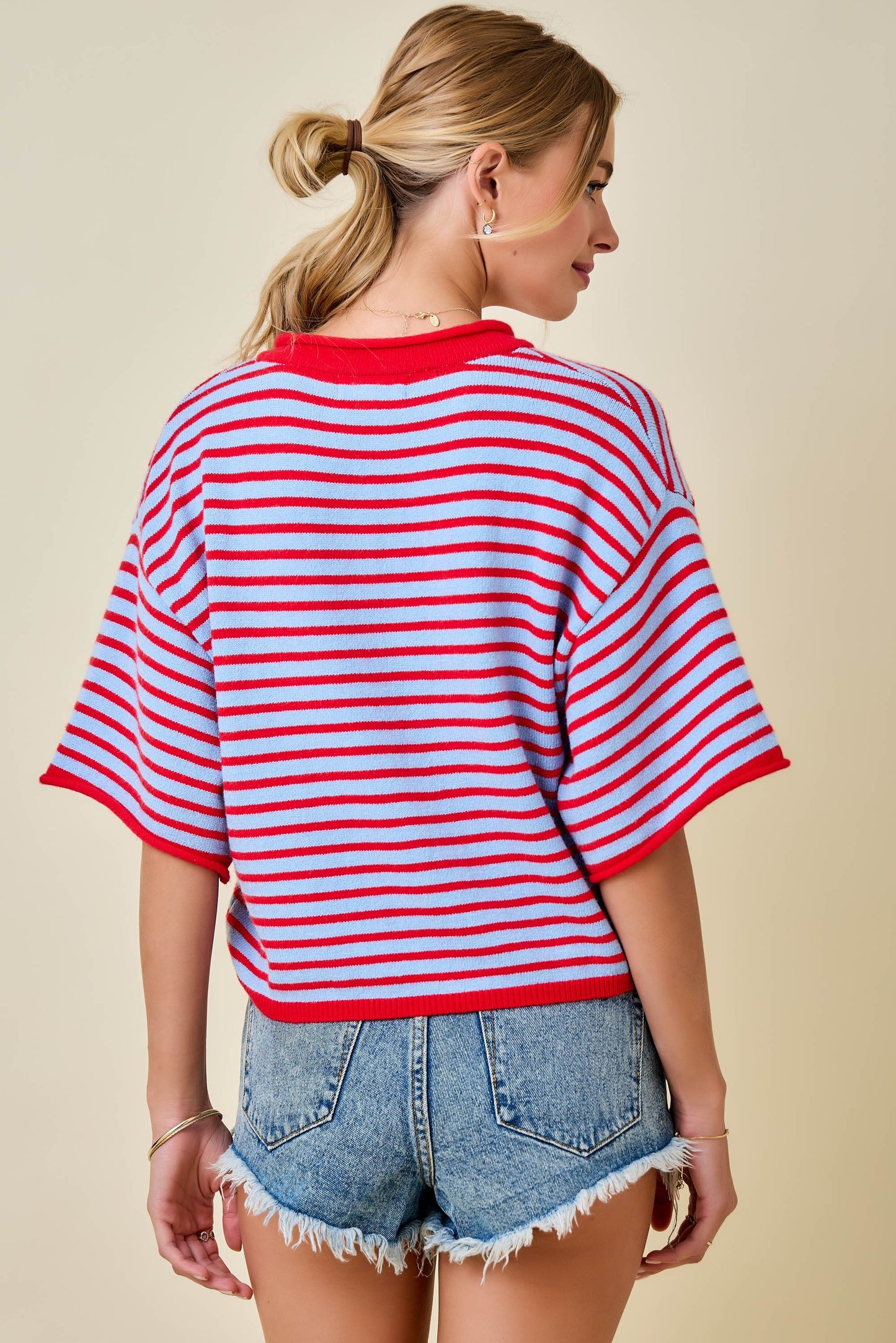 The She Makes Sweater Top - Blue/Red