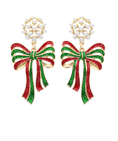 Red and Green Bow Earrings