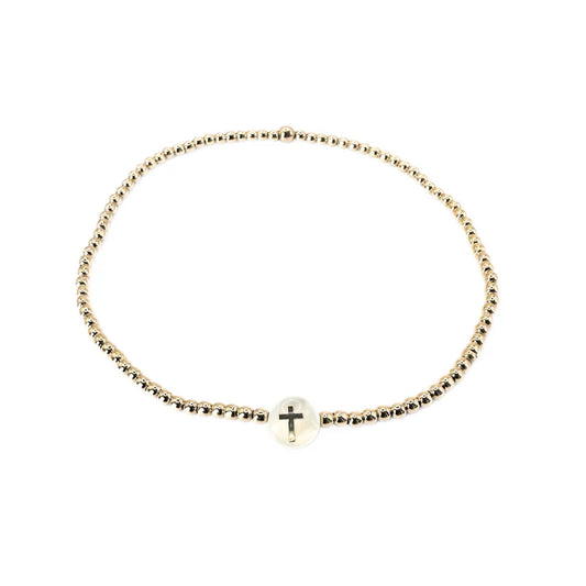 2mm Gold Filled Cross Mother of Pearl Charm Waterproof Bracelet
