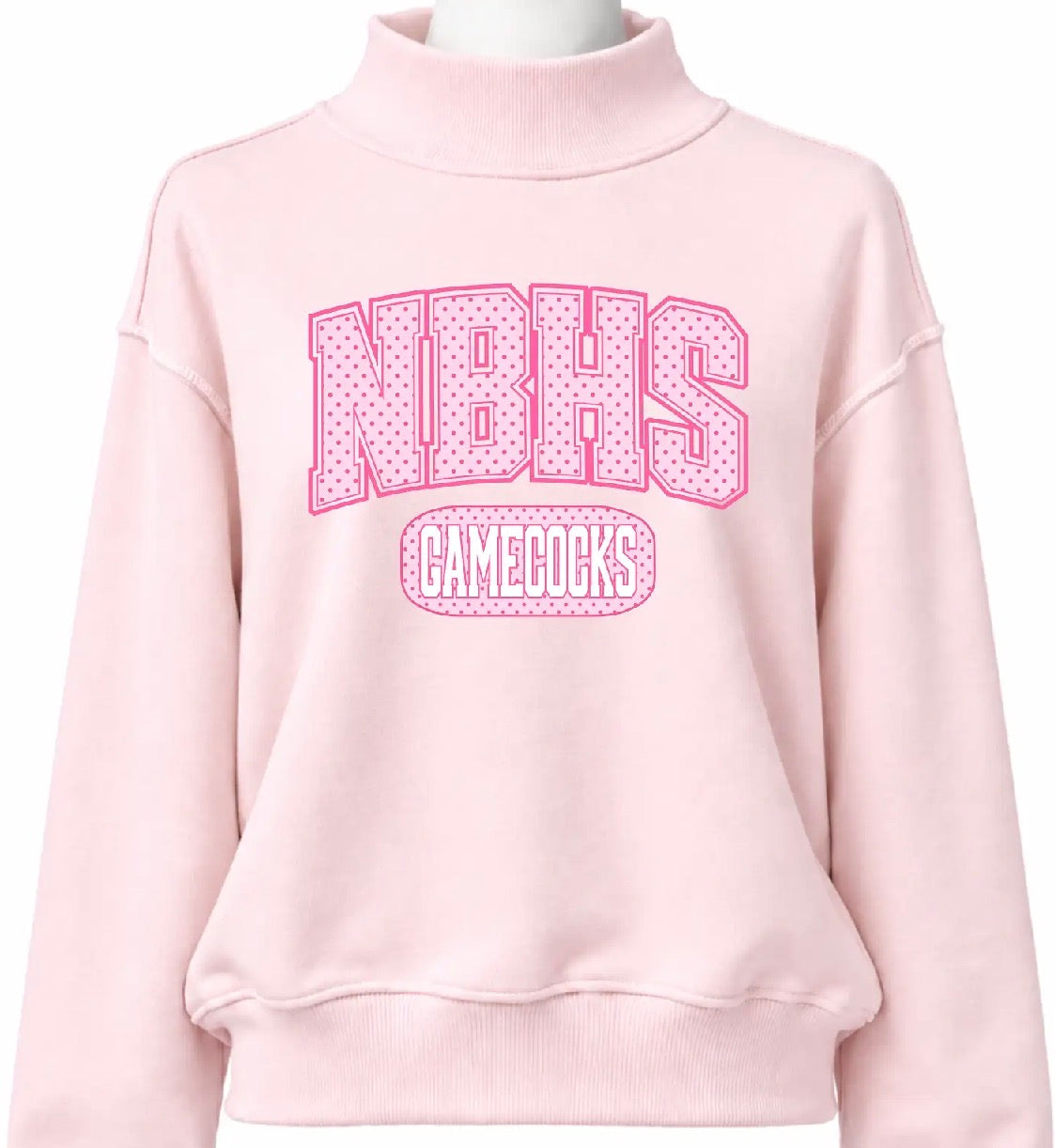 NBHS Gamecocks Pink Polka Dot Mock Neck