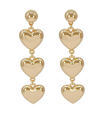 Gold Triple Heart Drop Earrings