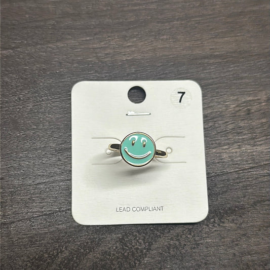 Teal Smiley Face Ring