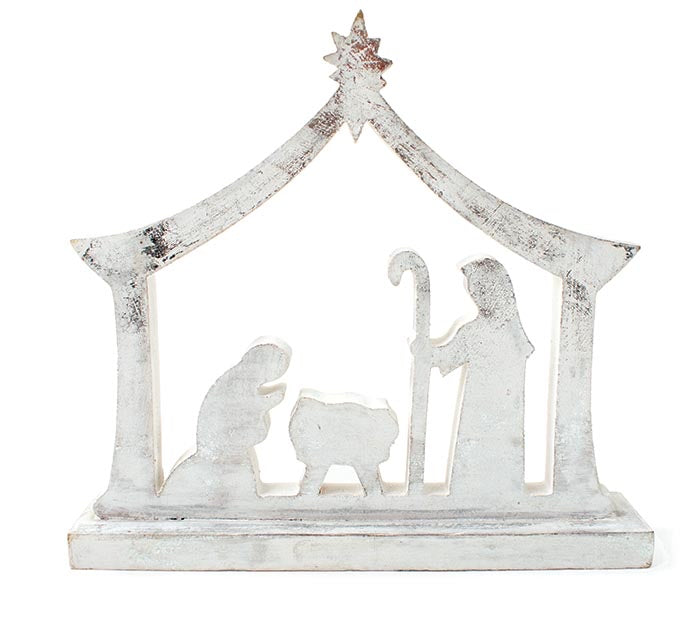 Silver Wood Nativity Scene Shelf Sitter