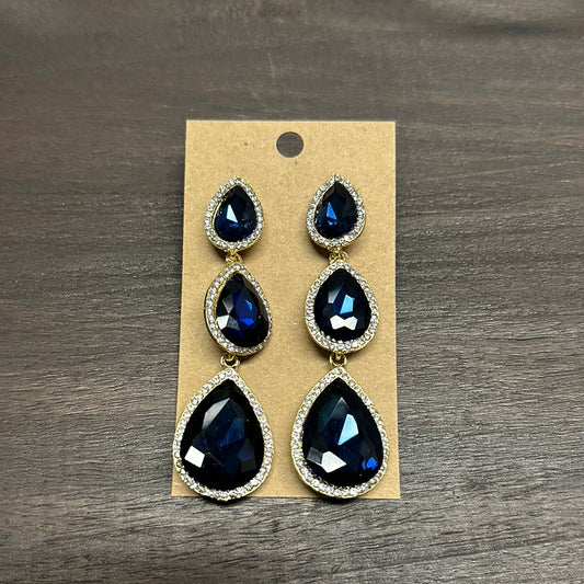 Formal Earrings Navy Gold Base Silver Outlined Large Drop