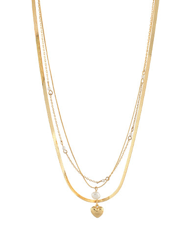Three Layered Pearl and Heart Necklace