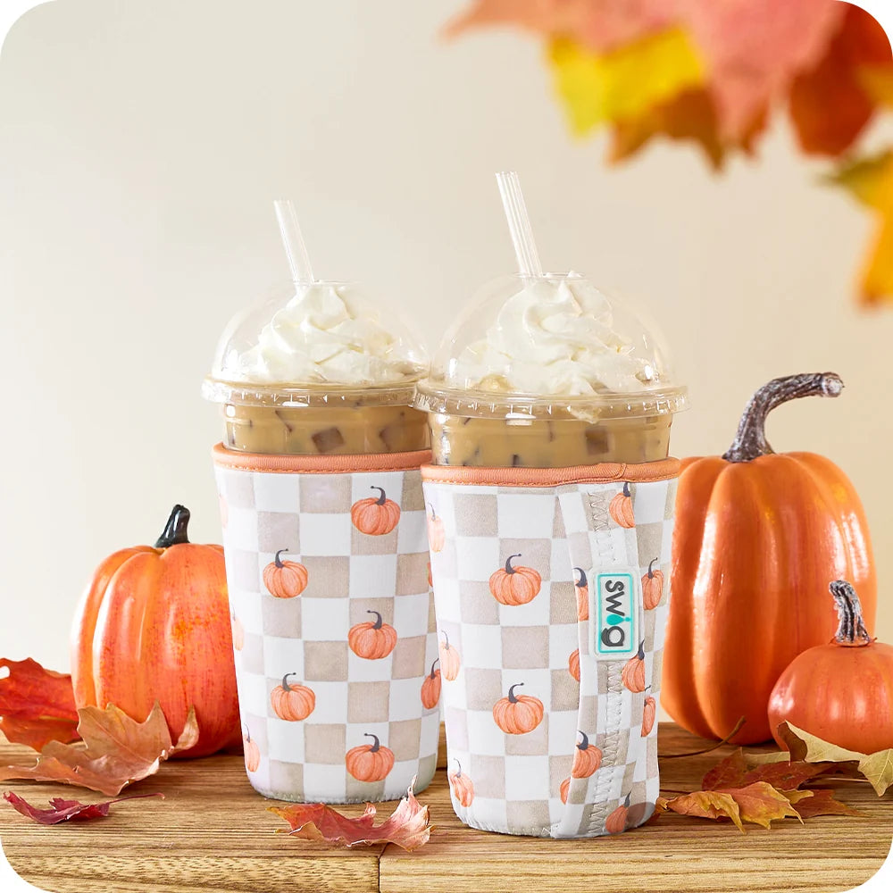 Swig Medium Iced Cup Coolie - Pumpkin Checked
