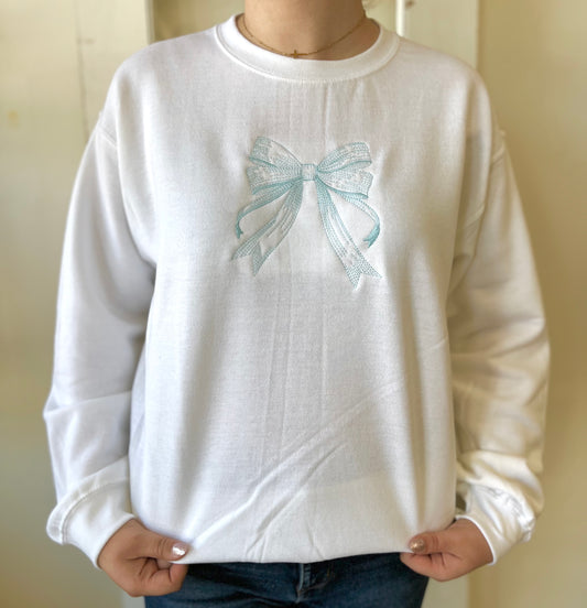 Blue Bow Embroidered Crewneck