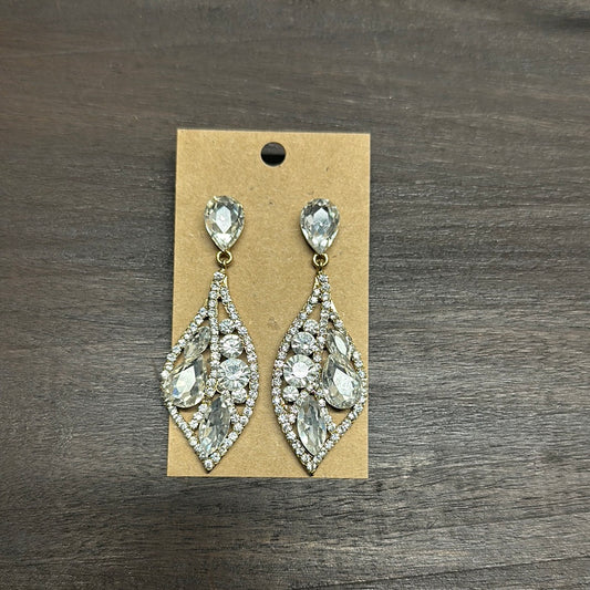 Formal Earrings Gold Base Clear Stone Leaf Designed