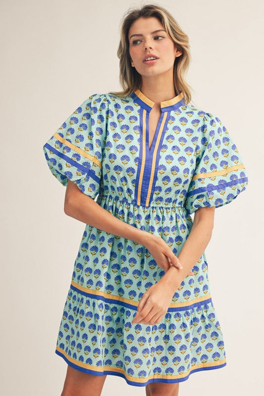 Boho Chic Mini Dress - Aqua
