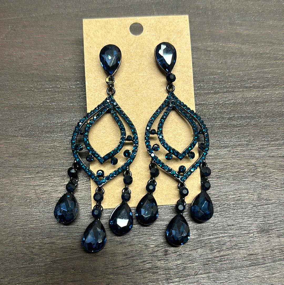 Formal Earrings Navy Black Base Chandelier Style