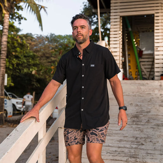 Burlebo Performance Button Up- Heather Black