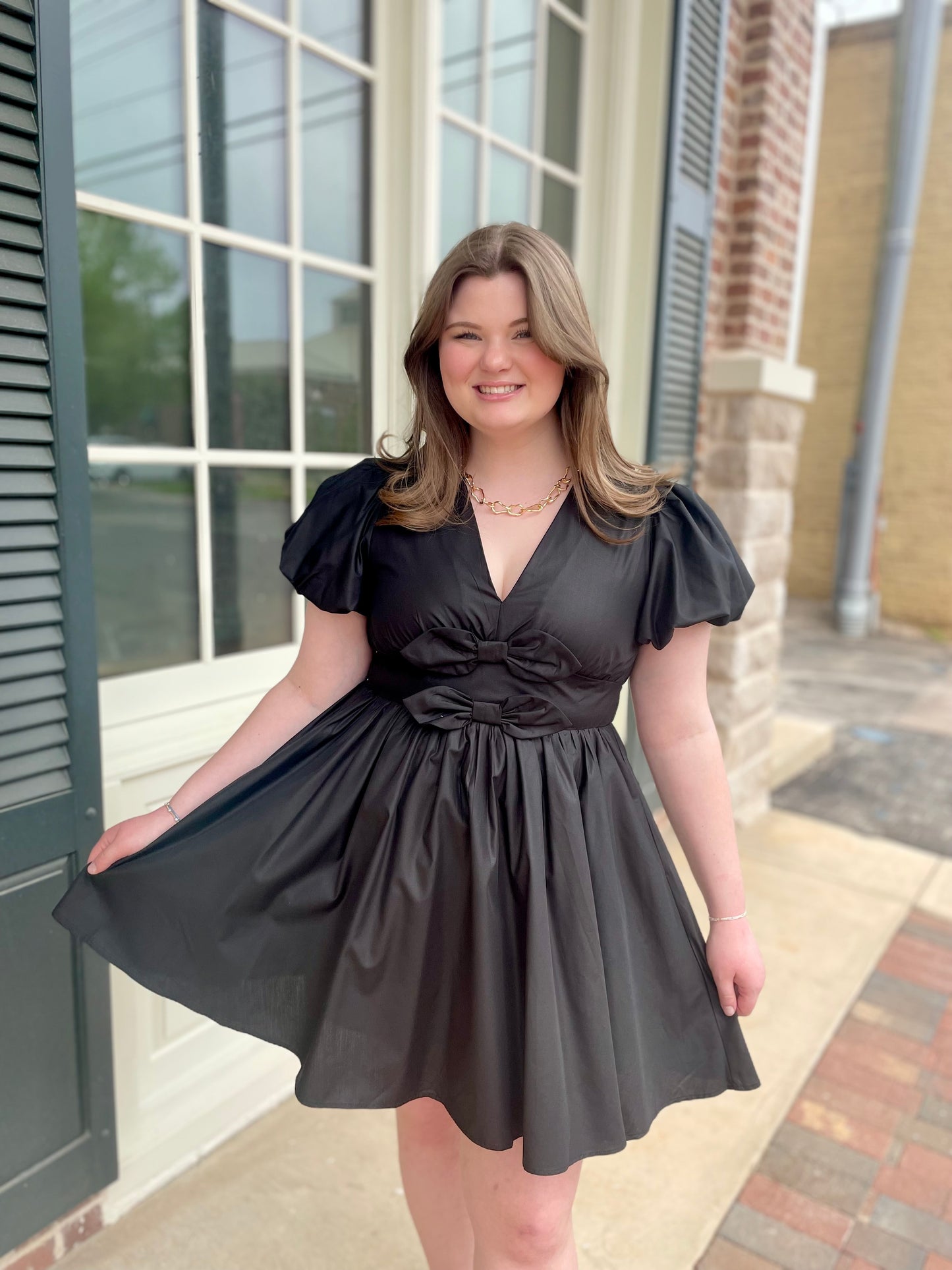 Tie Me in a Bow Mini Dress- Black