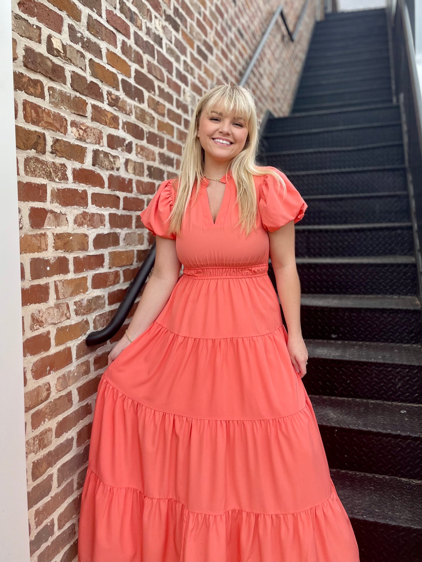 The Kelsey Dress - Coral Peach