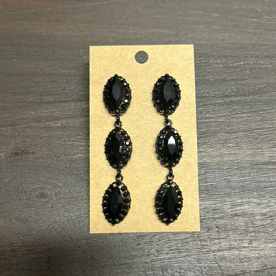 Formal Earrings Black Triple Dangle
