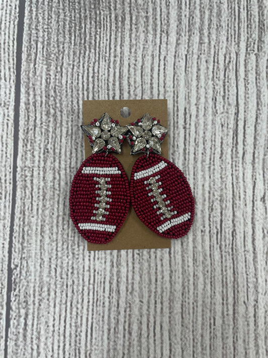 Beaded Football Earrings - Crimson