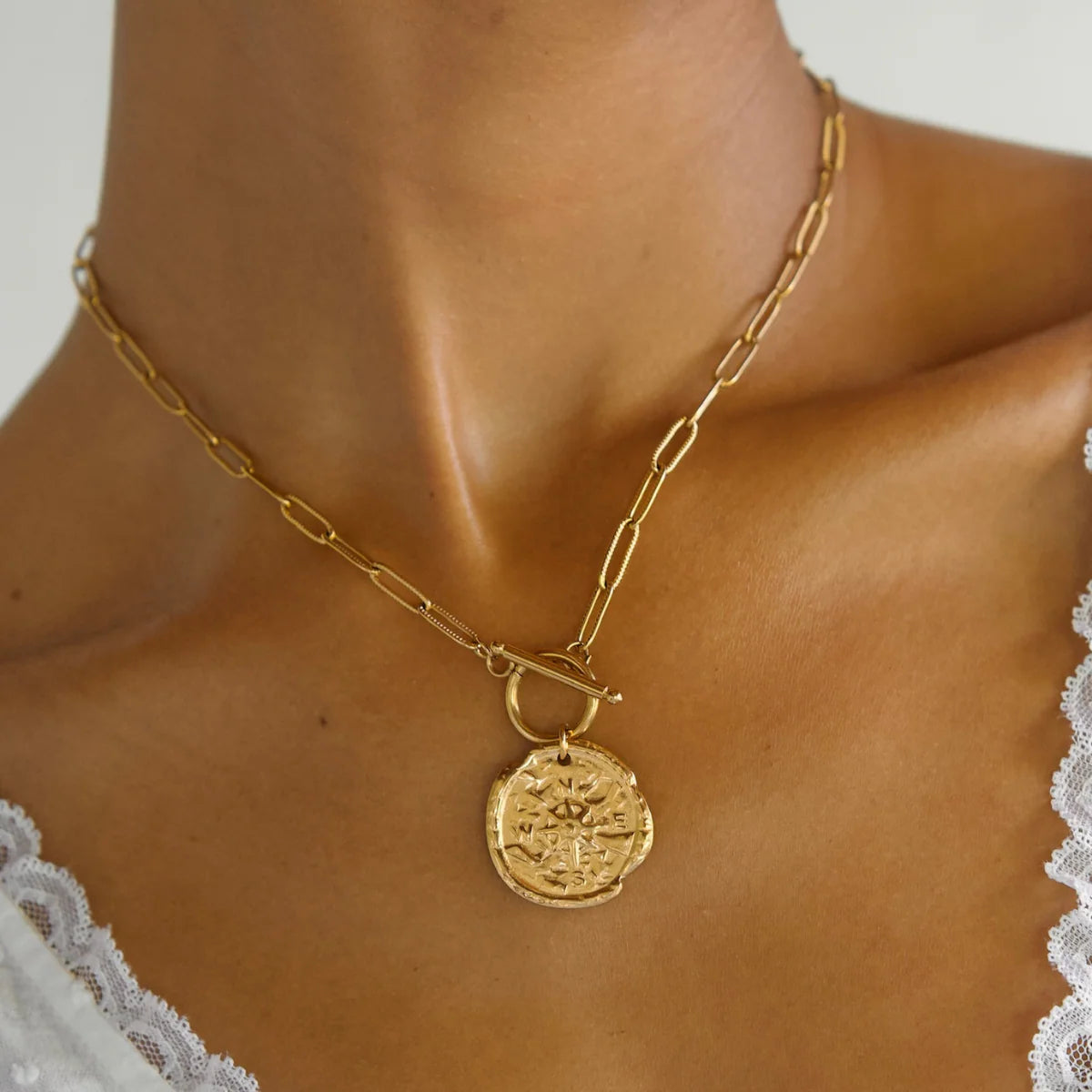 Ellie Vail Asher Compass Pendant Toggle Chain Necklace