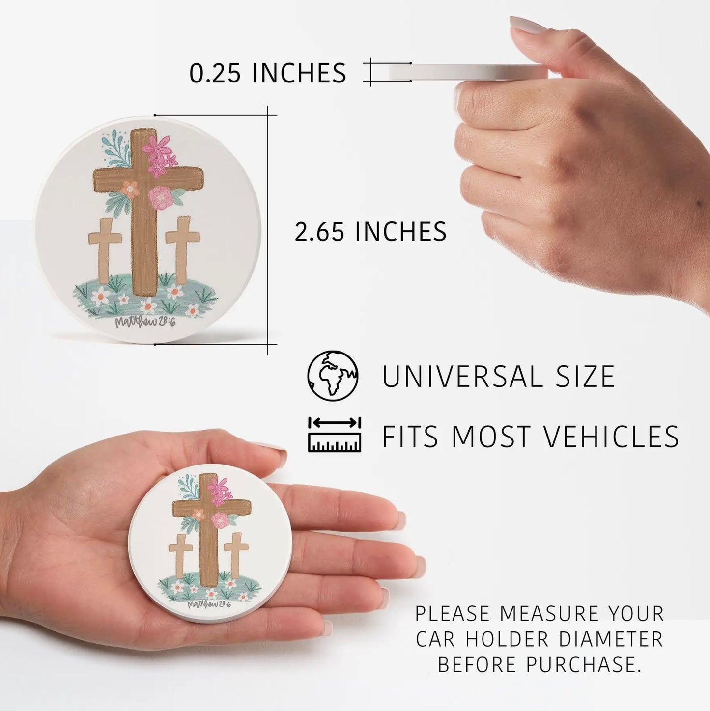 Matthew 28:6 Floral Cross 2-Pack Car Coaster