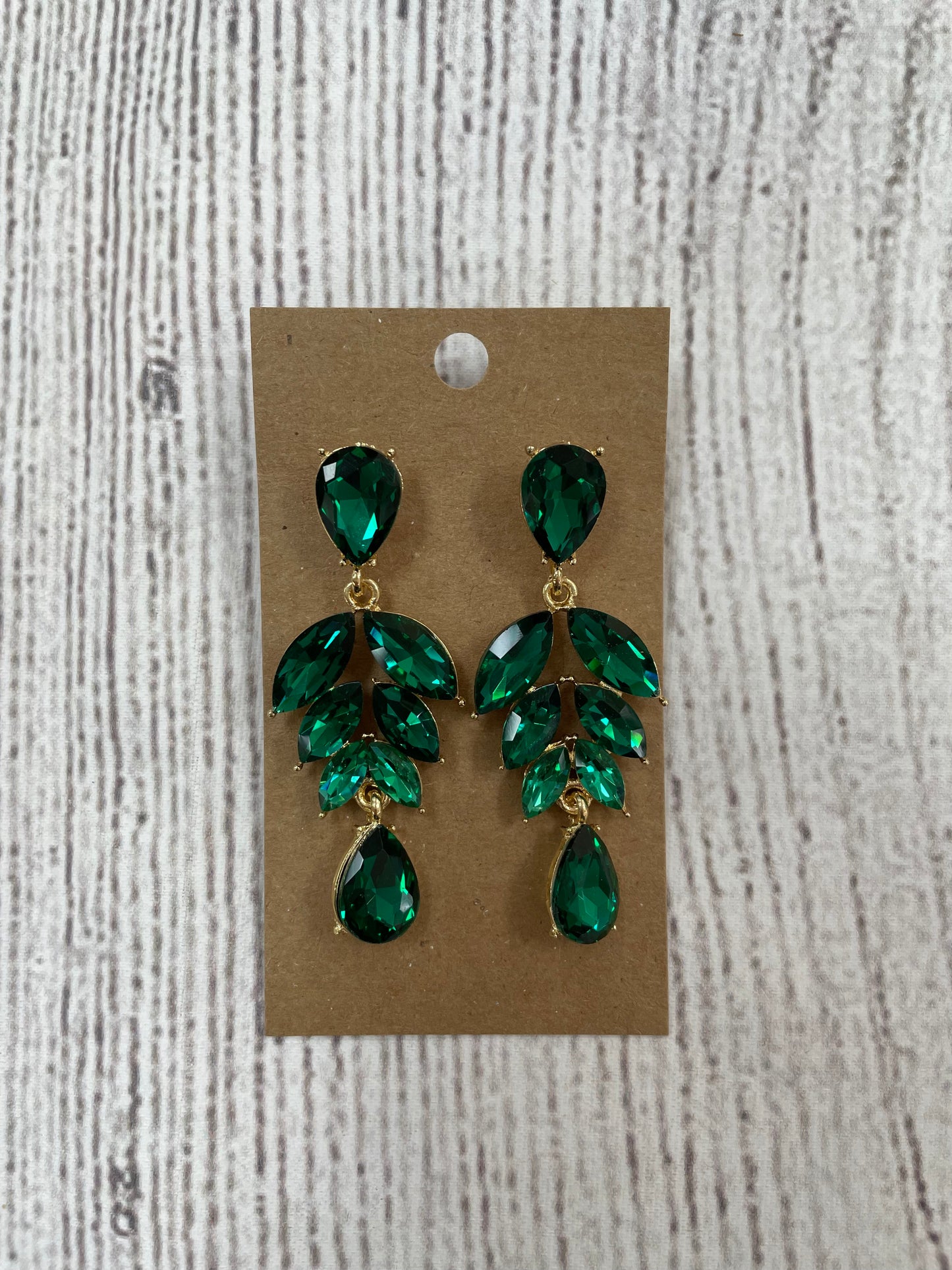 Formal Earrings Emerald Long Leafy Dangle