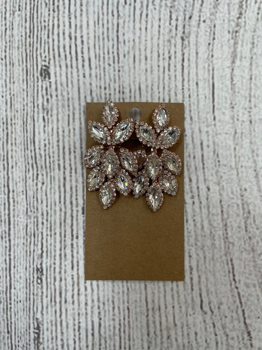Formal Earrings Clip On Rose Gold Clear Leafy