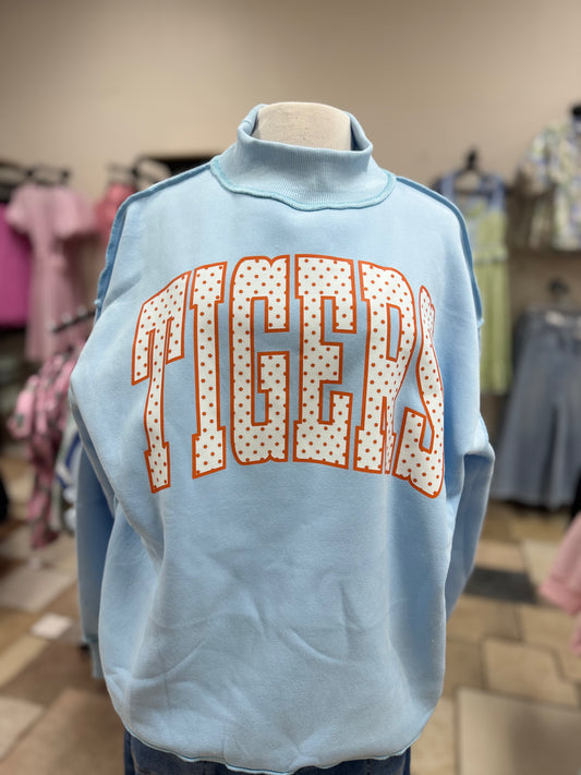 TIGERS Polka Dot Mock Neck - Light Blue