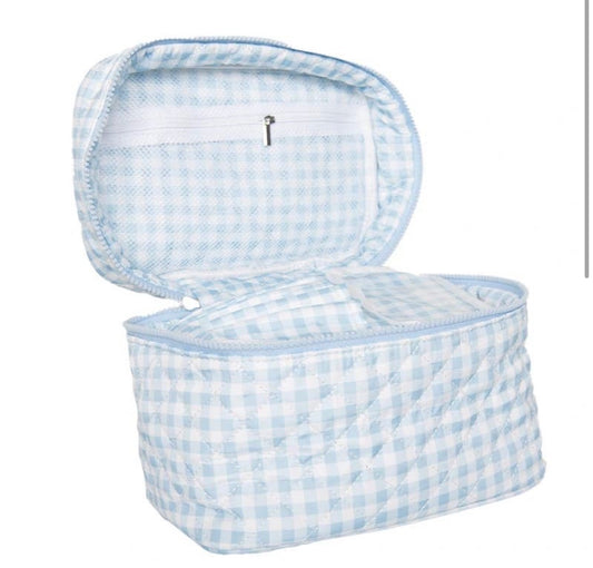 Light Blue Plaid Makeup Bag