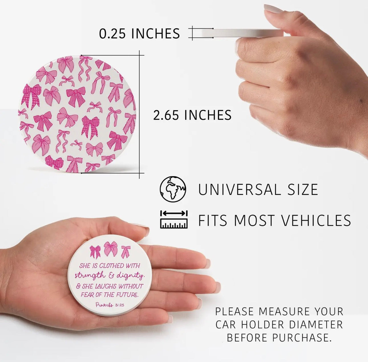 She is Clothed & Pink Bows 2-Pack Car Coaster