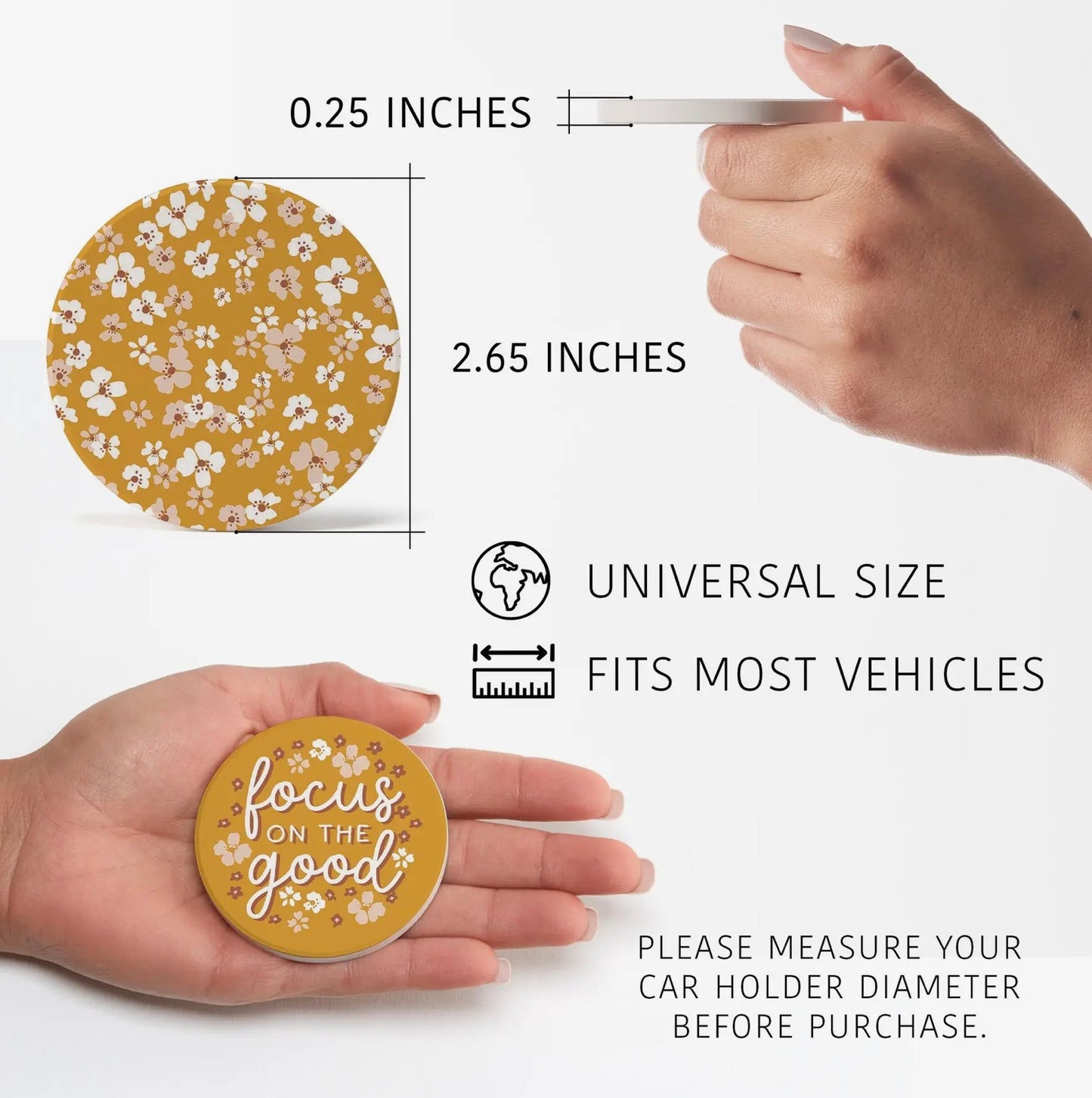 Focus on the Good & Floral 2-Pack Car Coaster