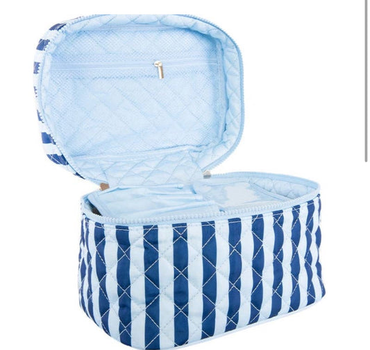 Light Blue & Navy Stripe Makeup Bag