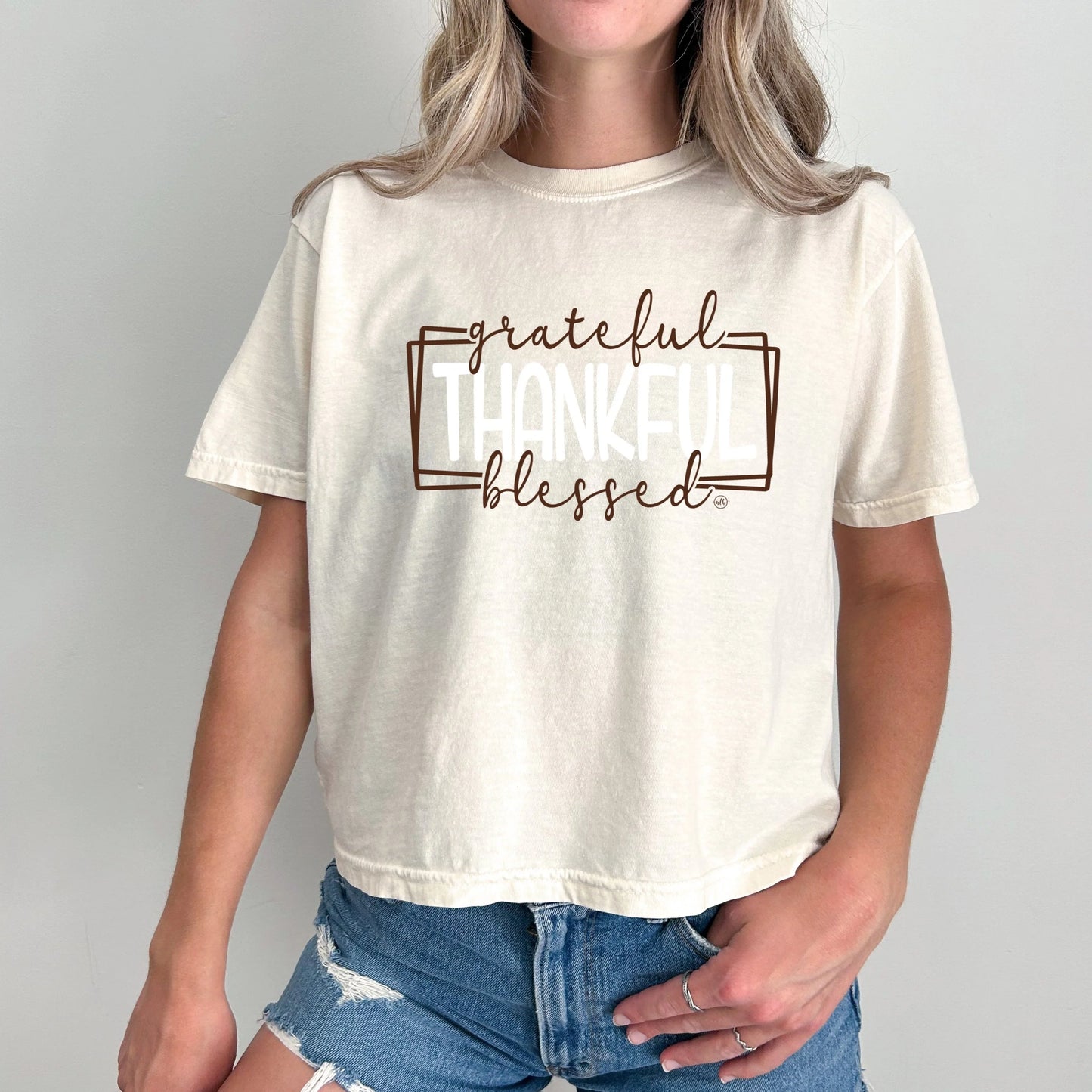Grateful Thankful Blessed Crop Tee
