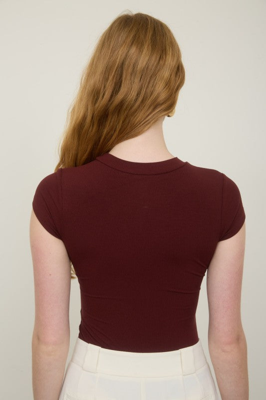 Meet Me in the Middle Bodysuit - Burgundy