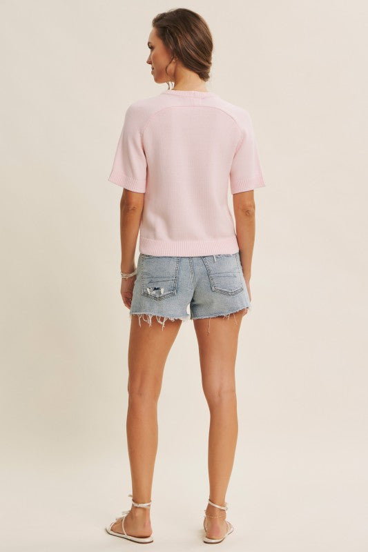 Caught You Smiling Sweater - Peony Pink