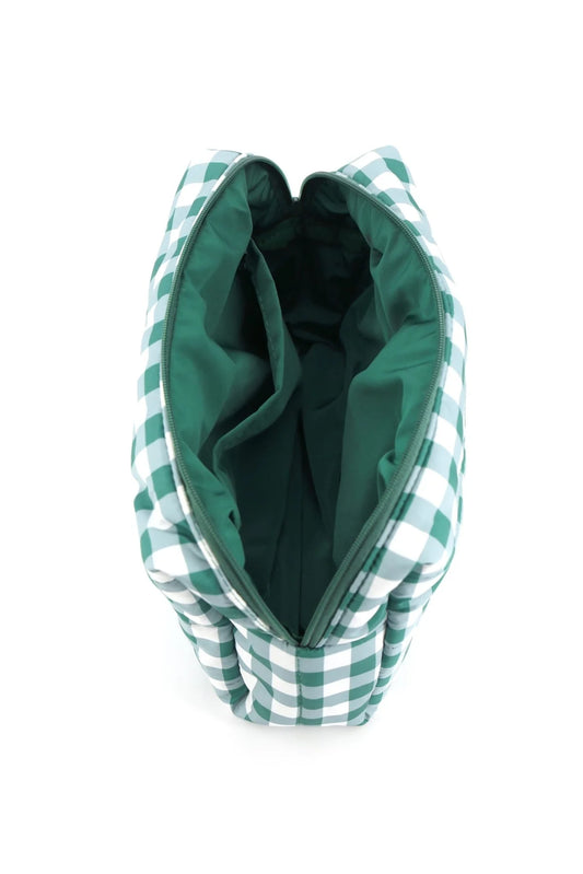 Gingham Quilted Puffer Pouch - Green