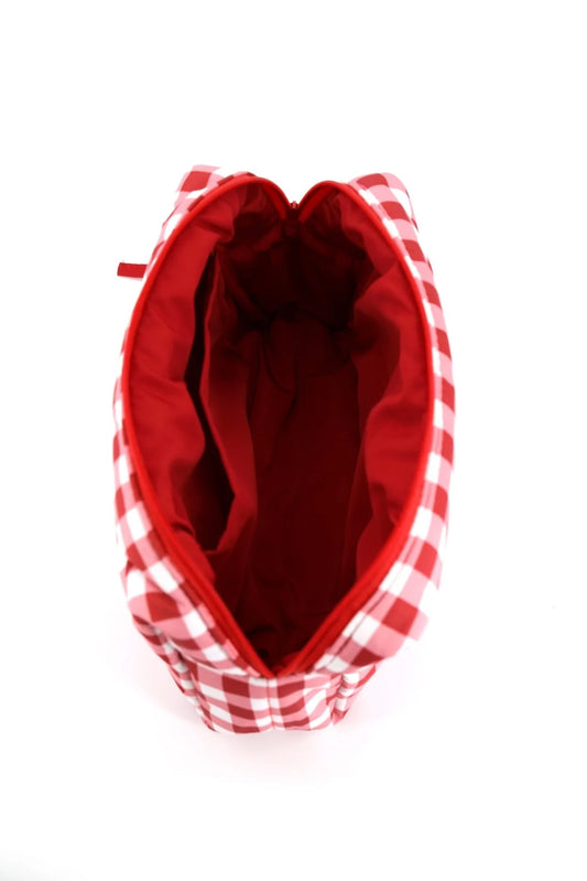 Gingham Quilted Puffer Pouch - Red