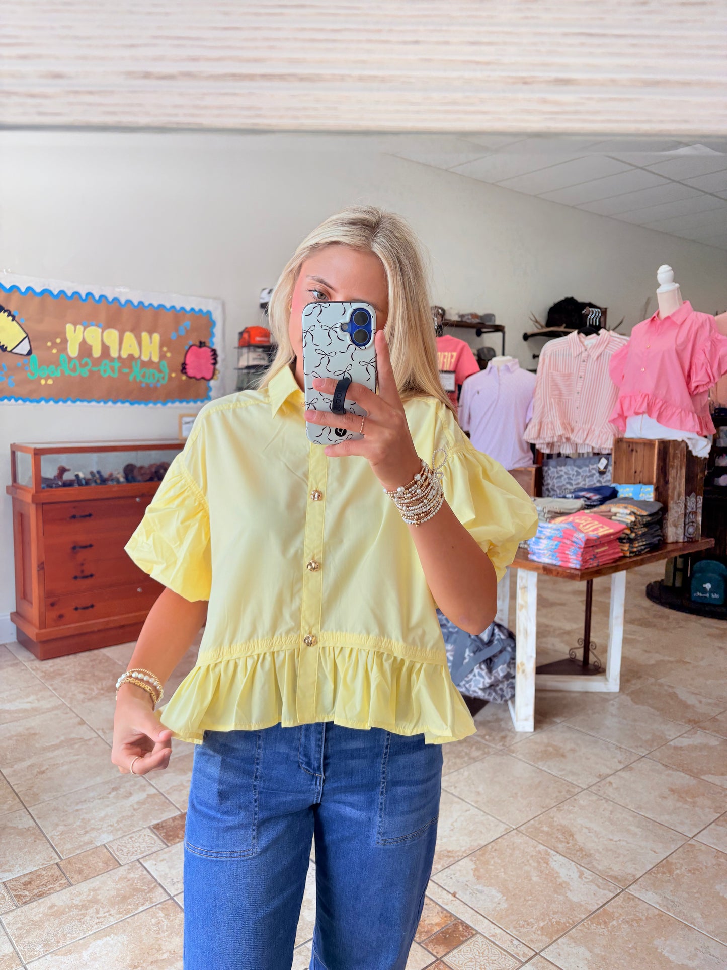 Cute as a Button Top - Yellow