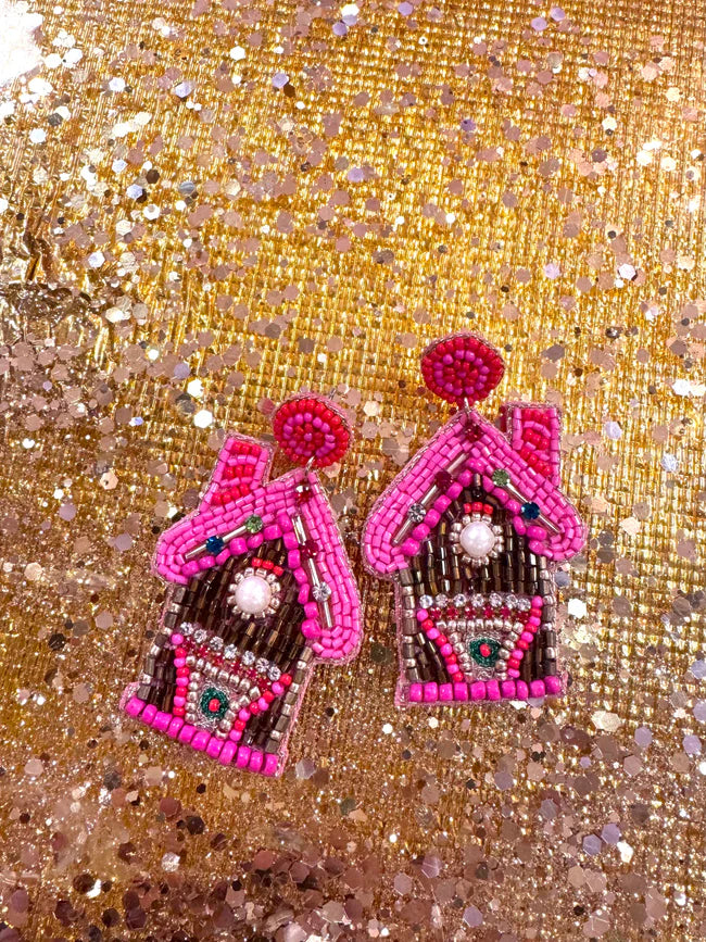 Gingerbread House Beaded Earrings