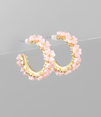 Pearly Flower Beaded Hoops