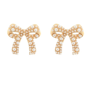 Pearl Bow Gold Stud Earrings
