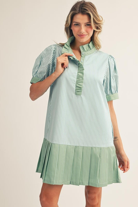 Fashionably Late Mini Dress - Green