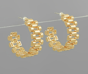 Textured Link Gold Hoop Earrings
