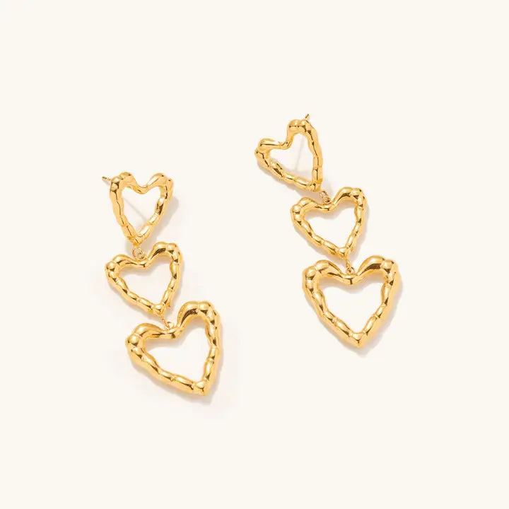 Nikki Smith Triple Heart Gold Earrings