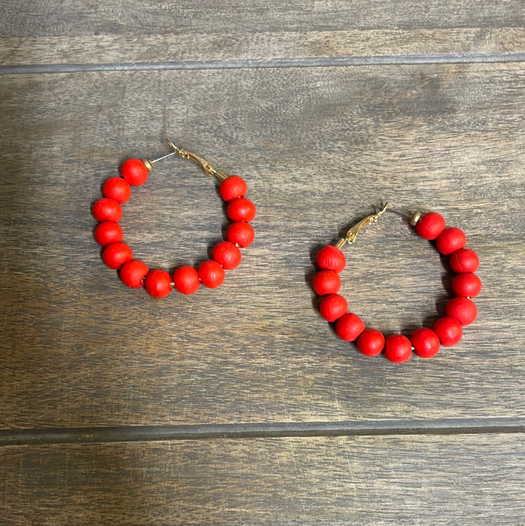 Red Wooden Bead Hoops