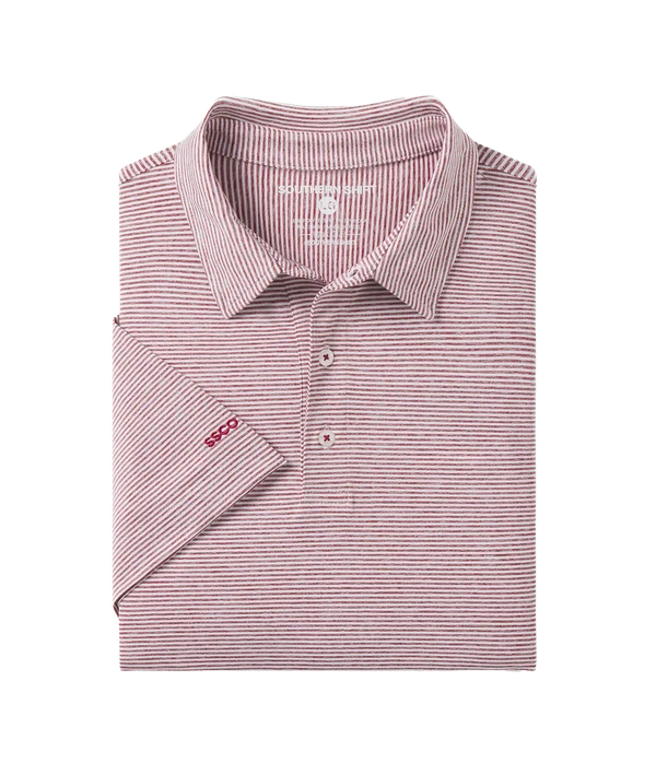 SSCO Heather Madison Stripe Polo - University Red