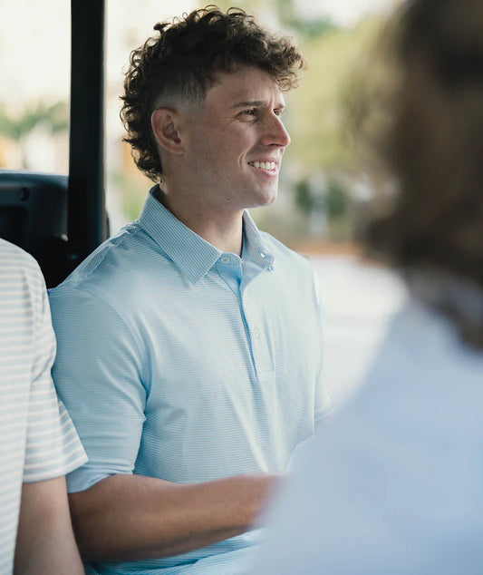 SSCO Heather Madison Stripe Polo - Alaskan Blue