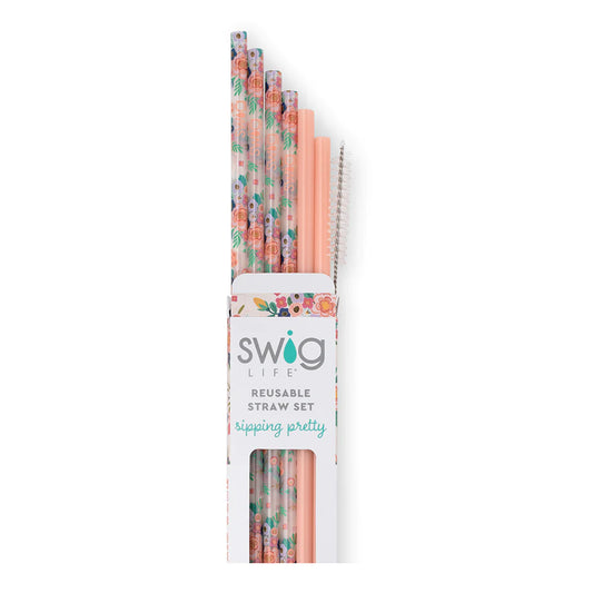 Swig Full Bloom with Coral Straw Set