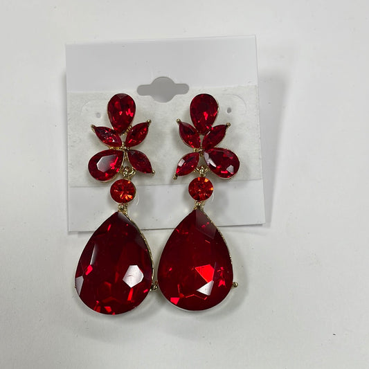 Formal Earrings Red Large Dangle Stone